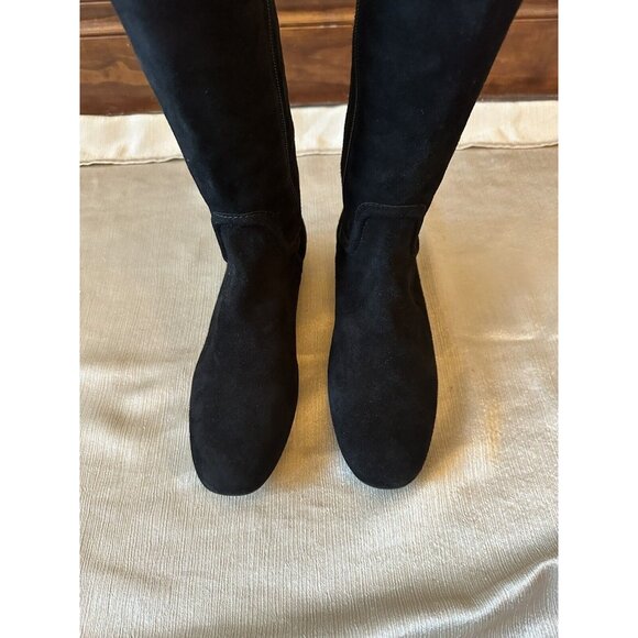 NEW w/o Box TORY BURCH Selma Black Suede Logo Riding Boot Sz 6.5 Knee High - Picture 4 of 12